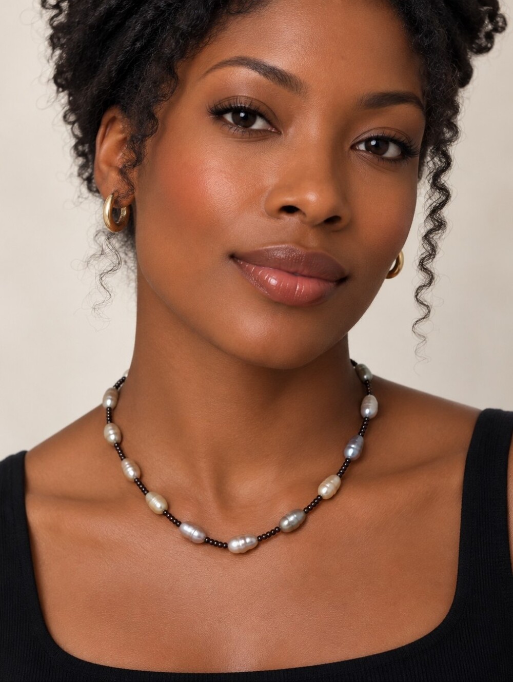 Baroque Freshwater Pearl & Dark Seed Bead Necklace
